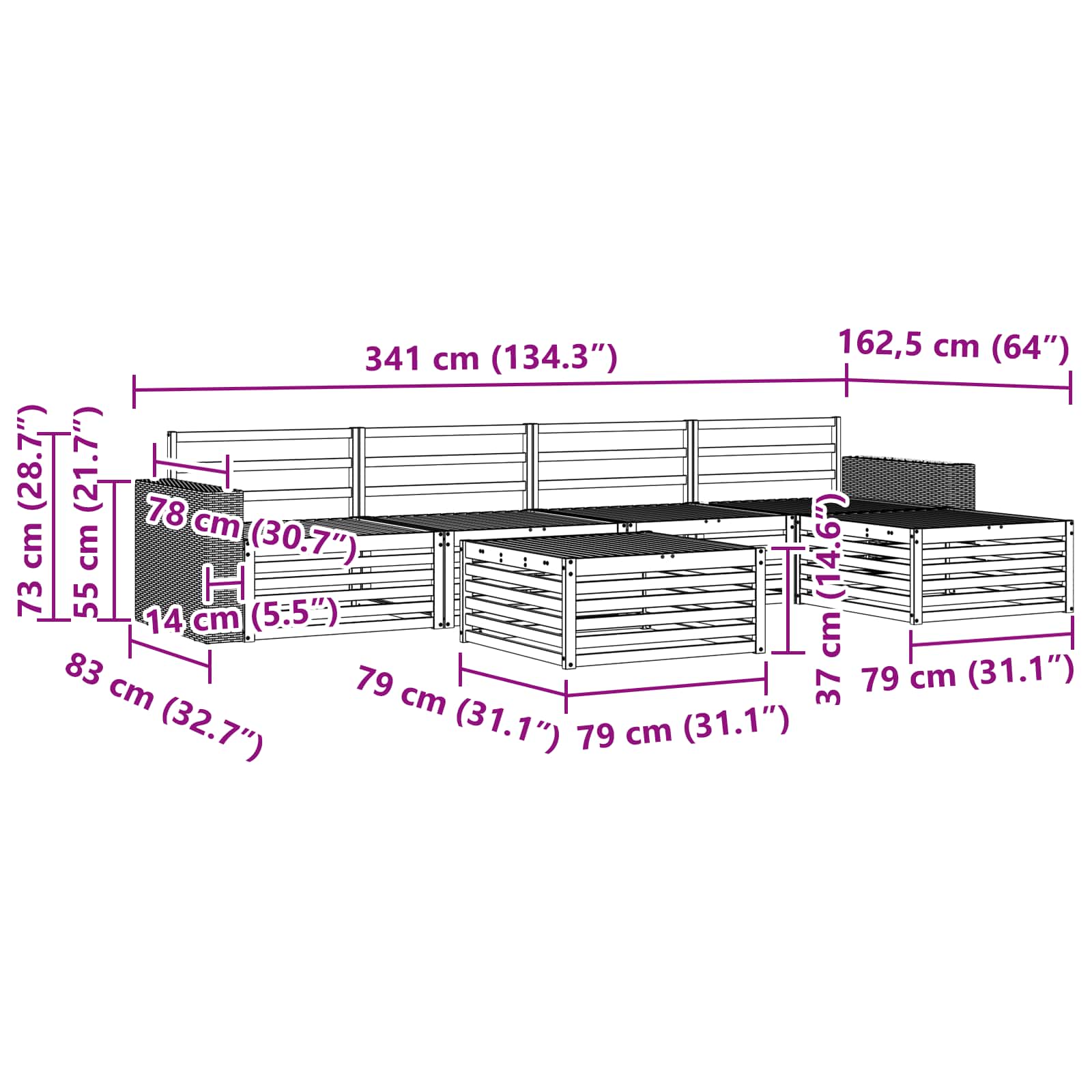 Ensemble de canapés d'extérieur 6 pcs Naturel 79 x 79 x 37 cm - XIOS