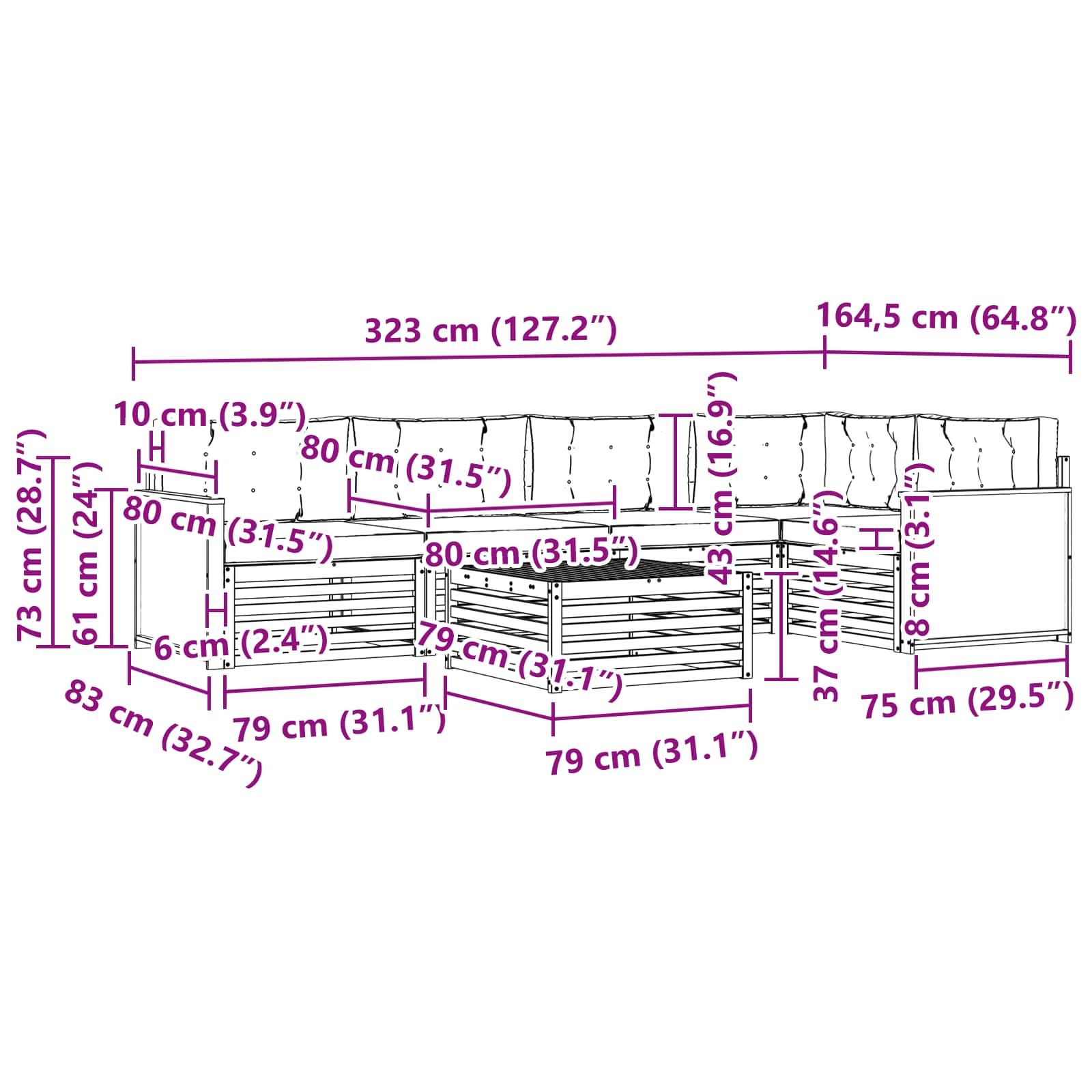 Ensemble de canapés d'extérieur 6 pcs Naturel et Anthracite - XIOS