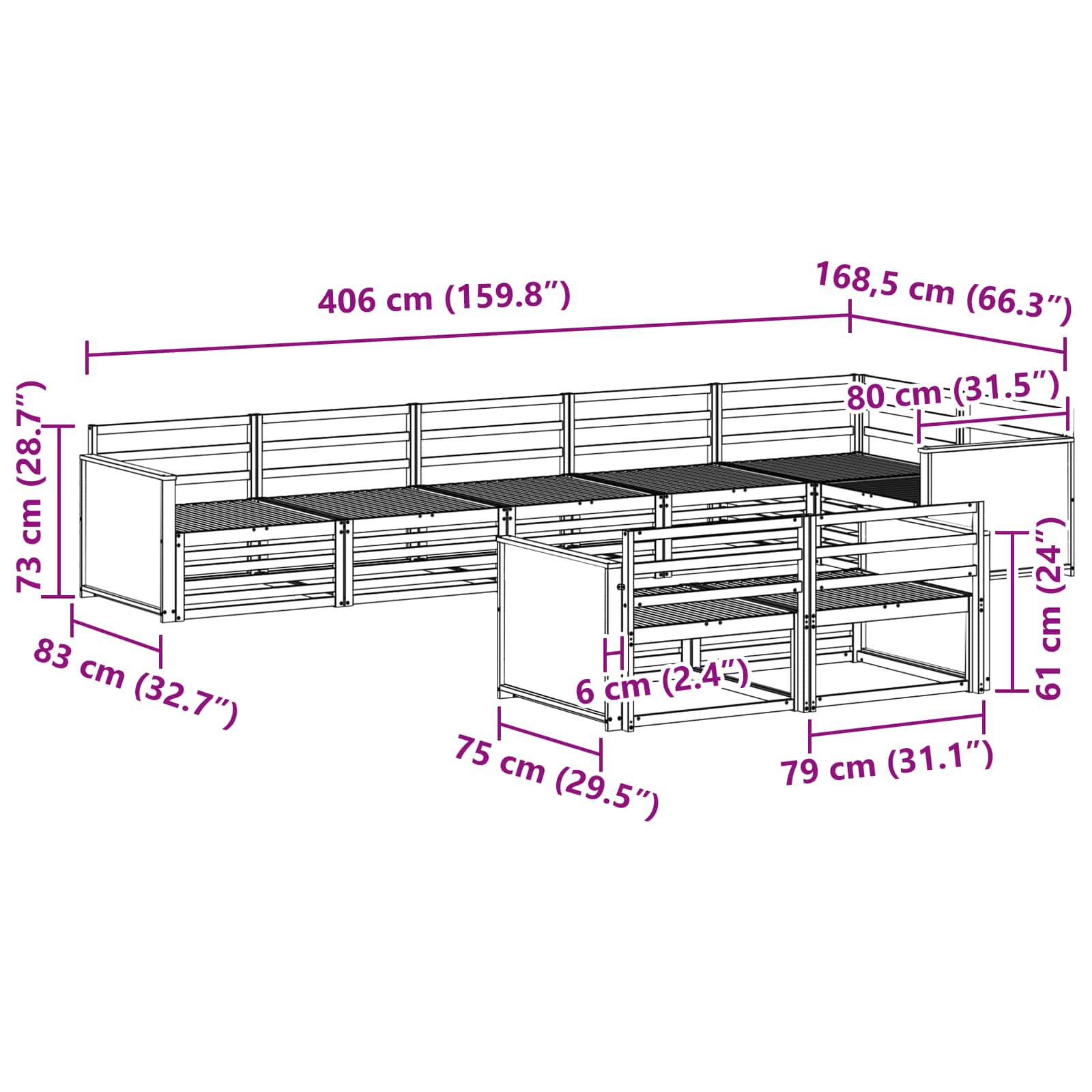 Ensemble de canapés d'extérieur 8 pcs Naturel - XIOS