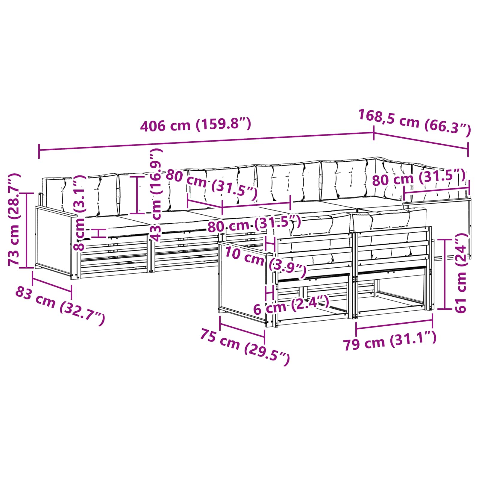 Ensemble de canapés d'extérieur 8 pcs Naturel et Anthracite - XIOS