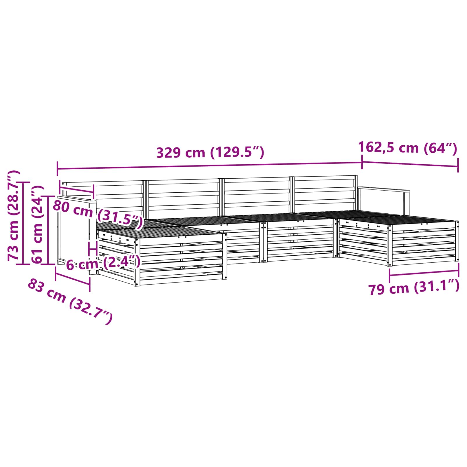 Ensembles de canapés 6 pcs Bois d'Acacia Massif - XIOS