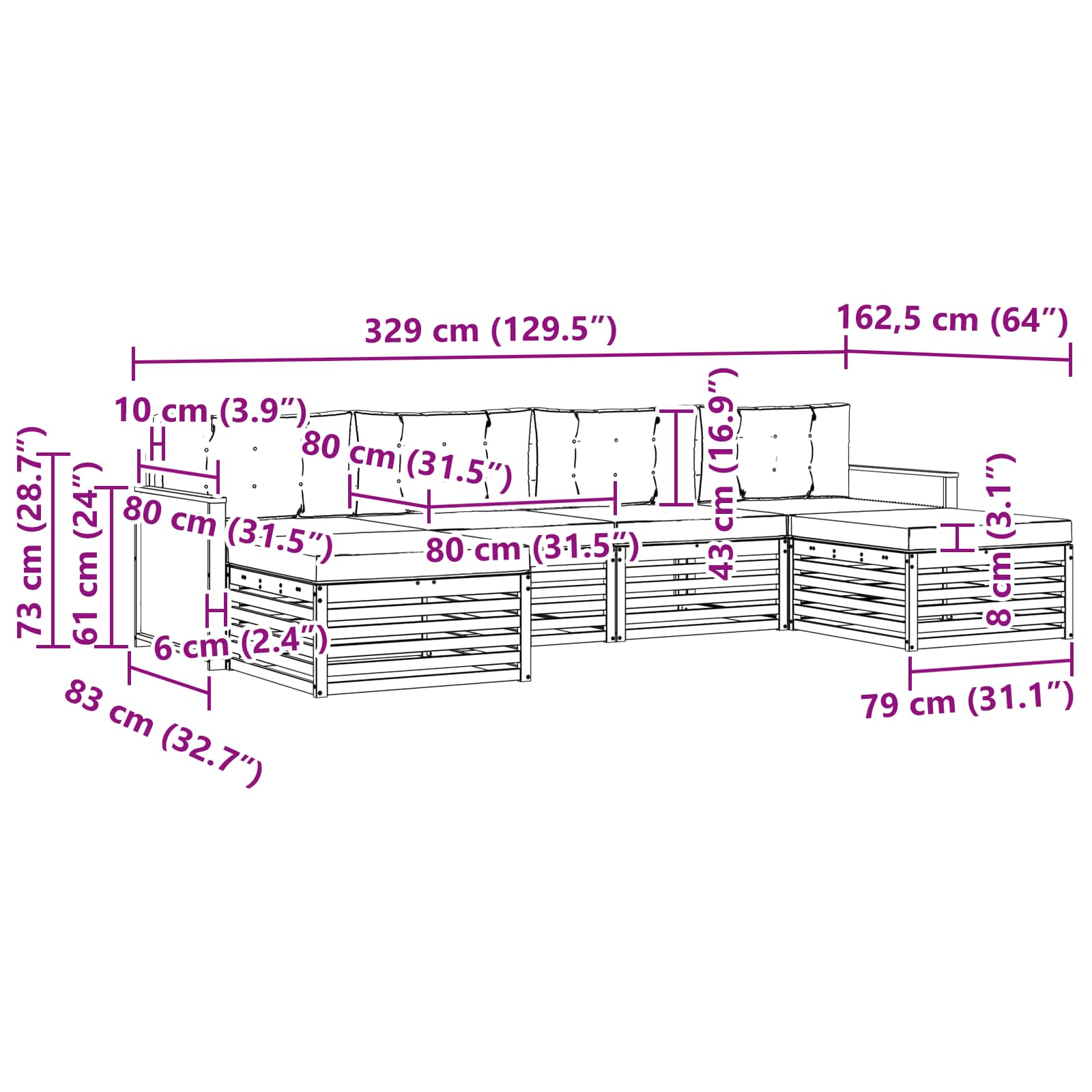 Ensembles de canapés avec coussin 6 pcs Bois d'Acacia Massif - XIOS
