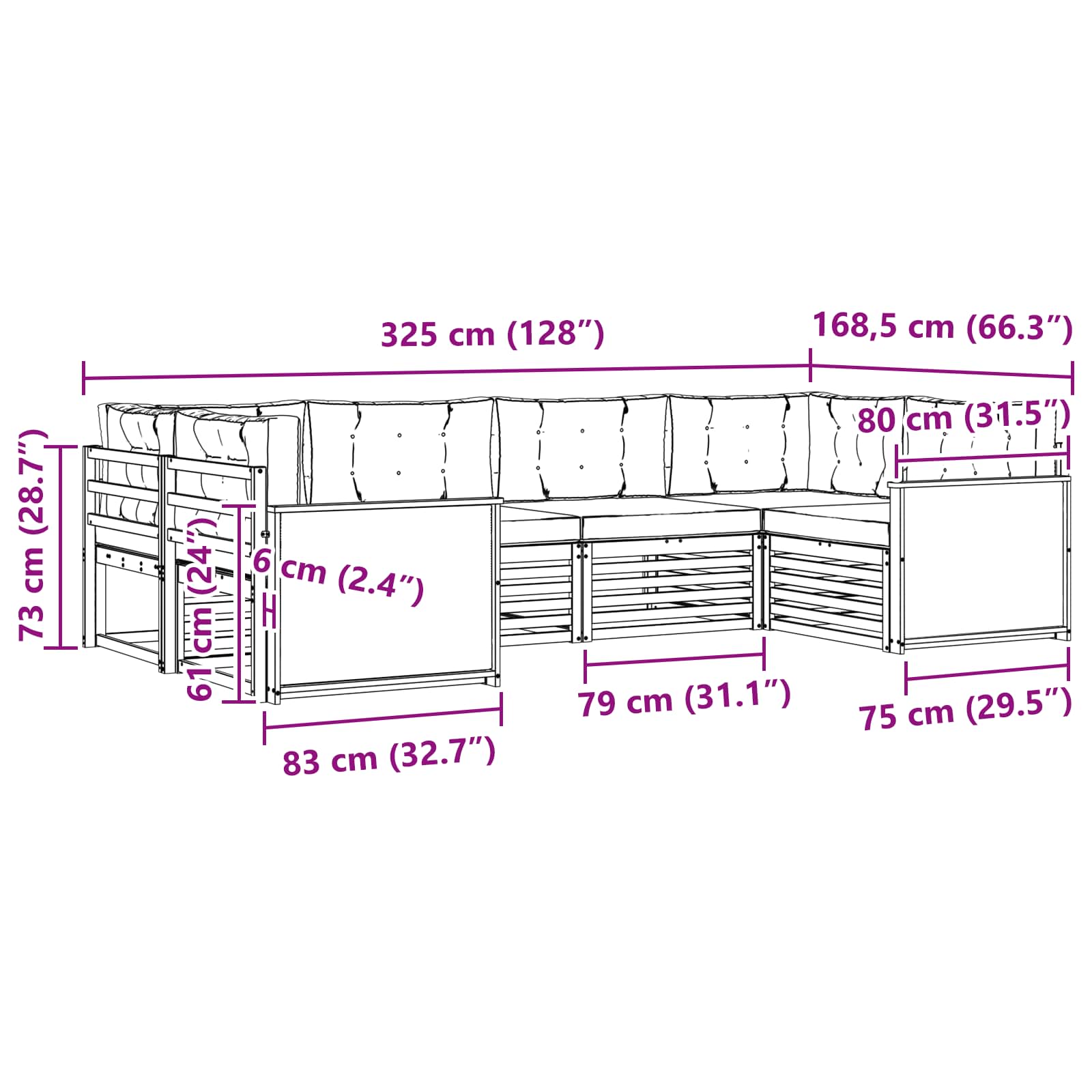 Ensemble de canapés d'extérieur 6 pcs Naturel - XIOS