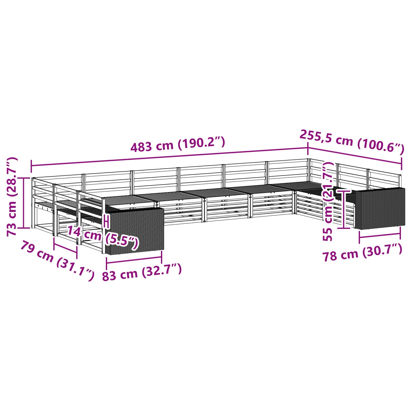 Ensembles de canapés 10 pcs Bois d'Acacia Massif - XIOS