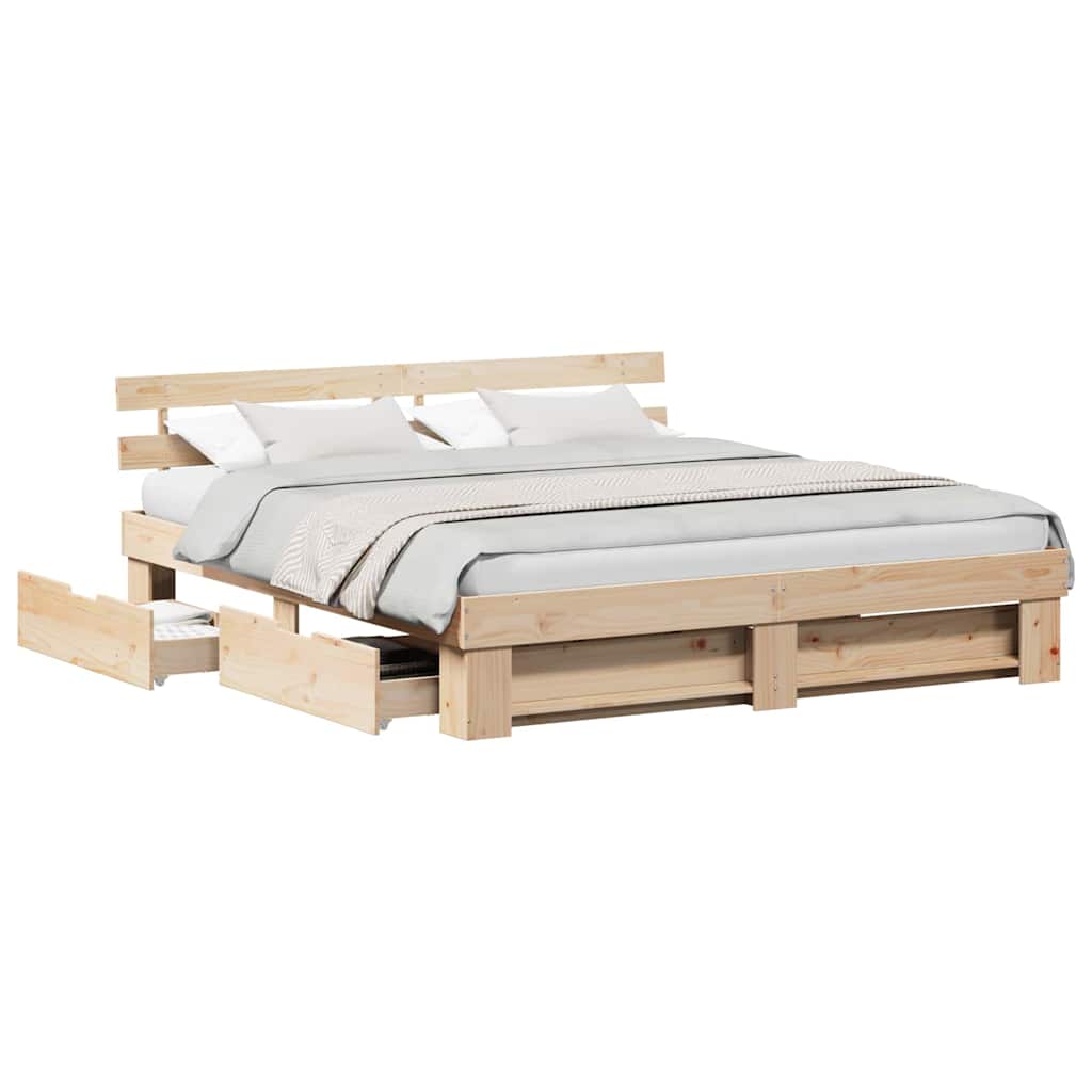 Cadre de lit avec tiroir Marron 200 x 200 cm Bois massif en pin - XIOS