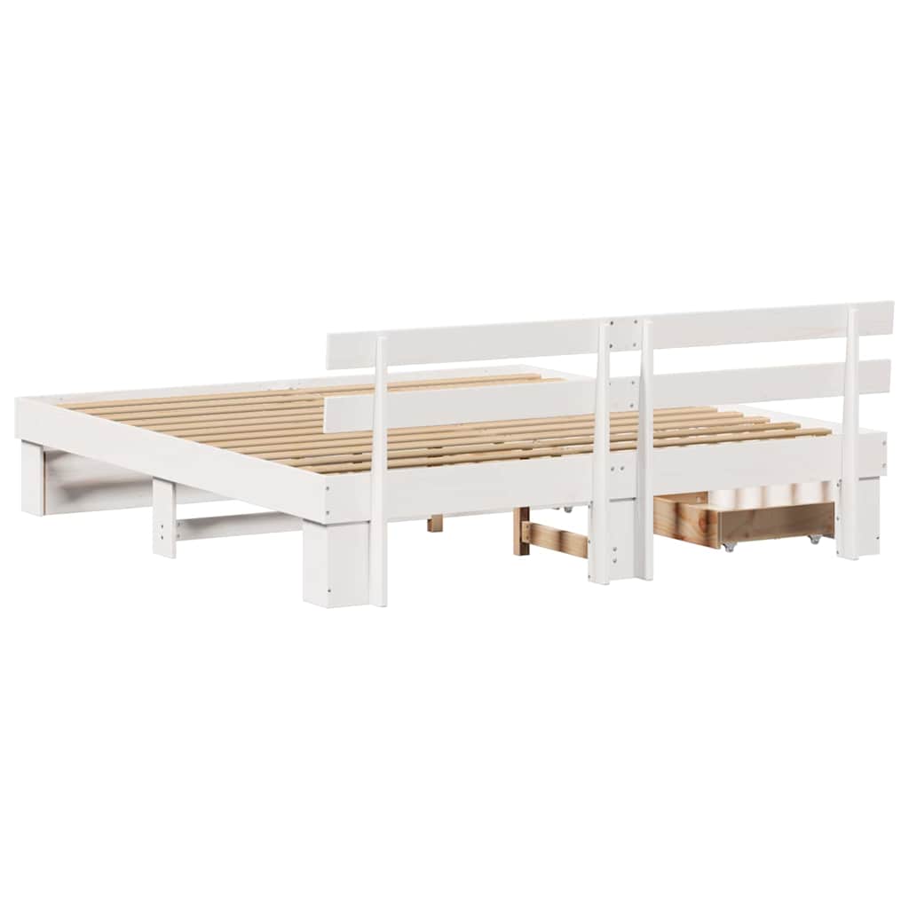 Cadre de lit avec tête de lit Blanc 200 x 200 cm Pin massif - XIOS