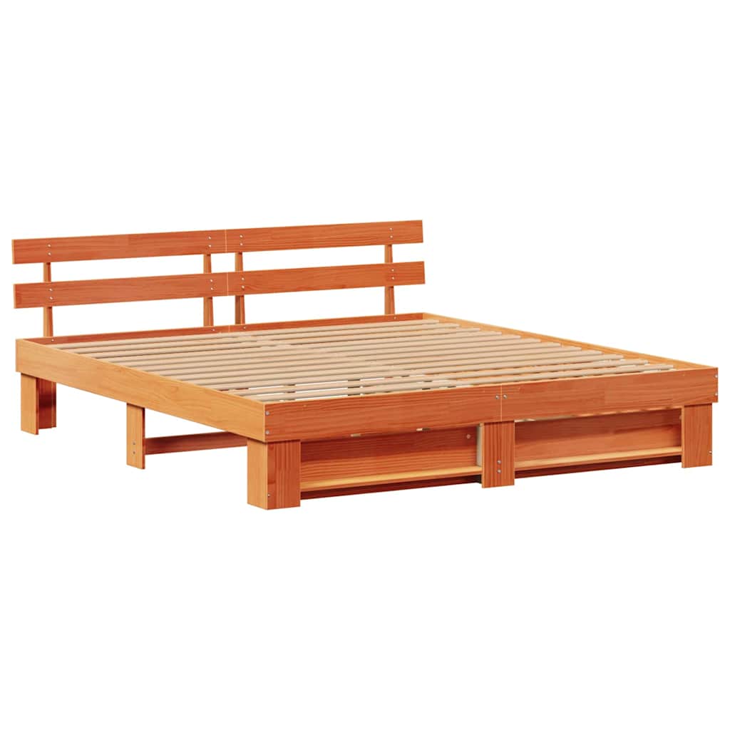 Cadre de lit avec tête de lit Brun cire 200 x 200 cm Pin massif - XIOS