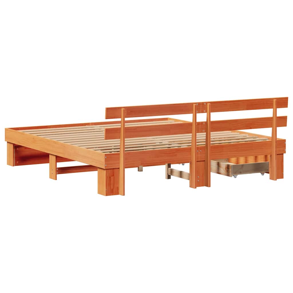 Cadre de lit avec tête de lit Brun cire 200 x 200 cm Pin massif - XIOS