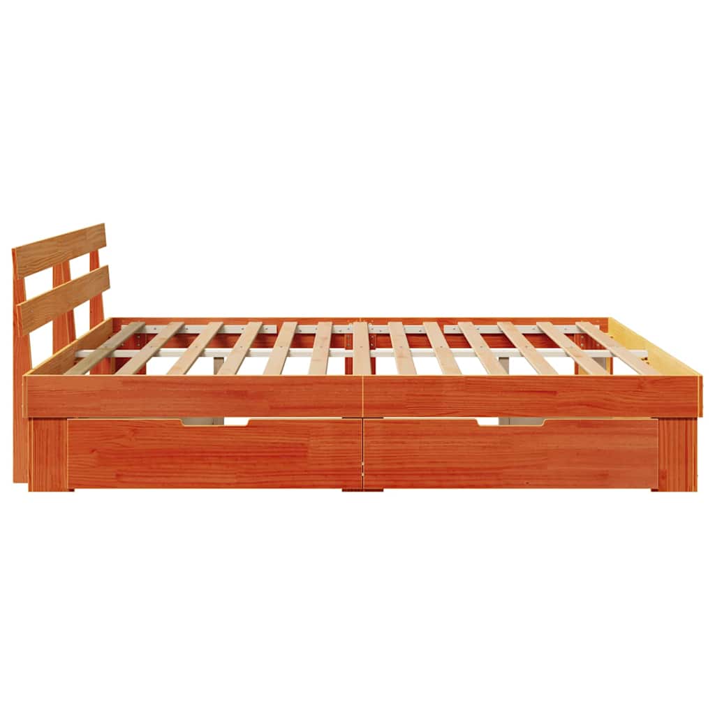 Cadre de lit avec tête de lit Brun cire 200 x 200 cm Pin massif - XIOS