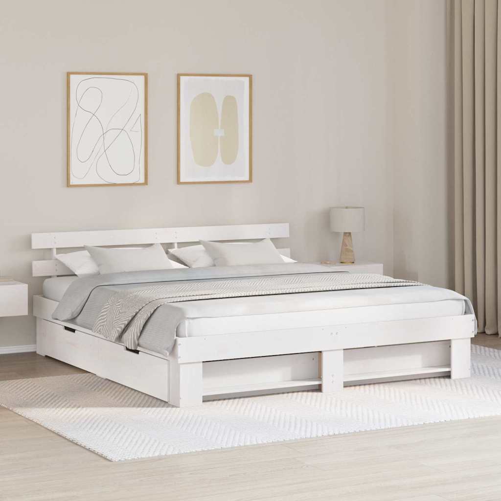 Cadre de lit avec tête de lit Blanc 180 x 200 cm Pin massif - XIOS