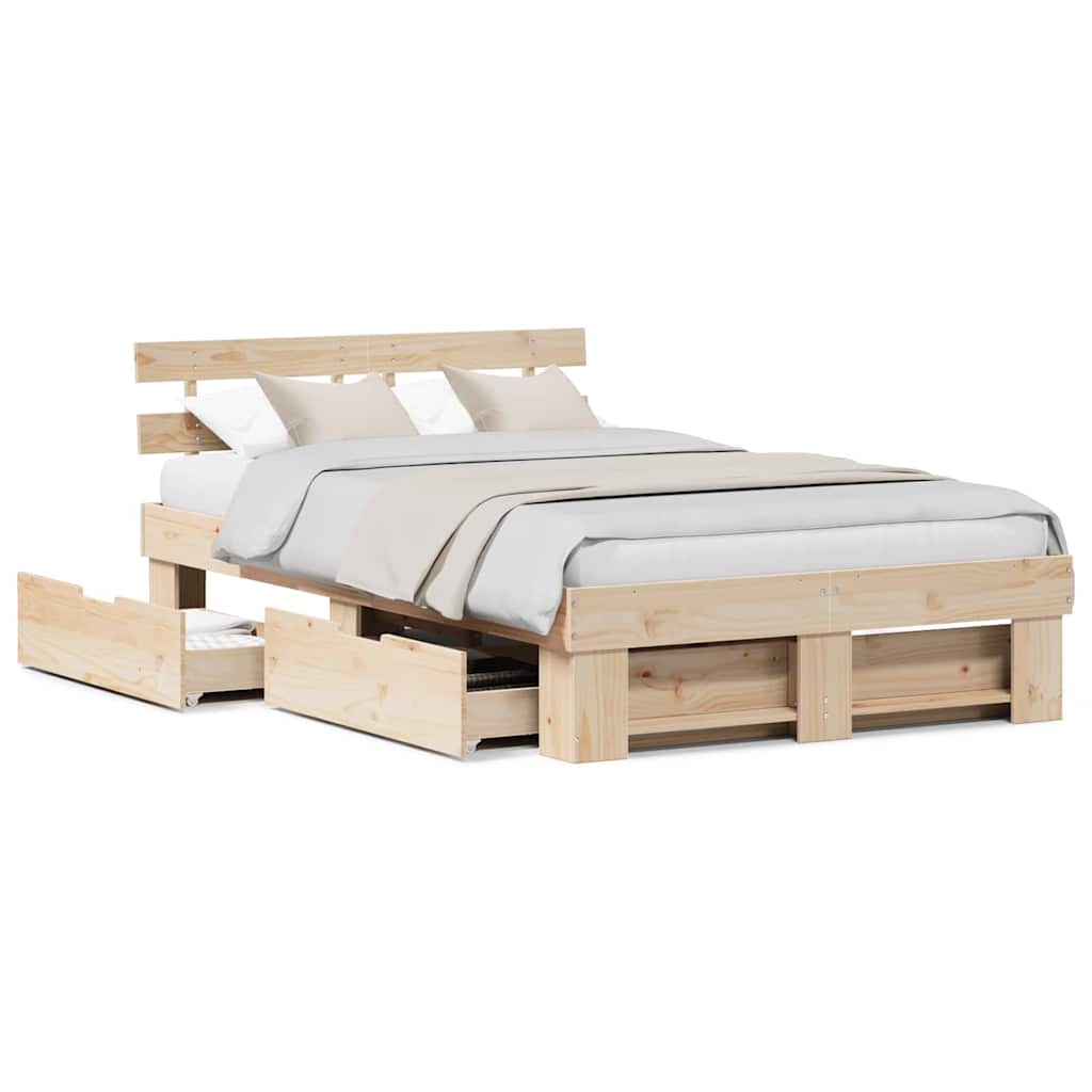 Cadre de lit avec tiroir Marron 135 x 190 cm Bois massif en pin - XIOS