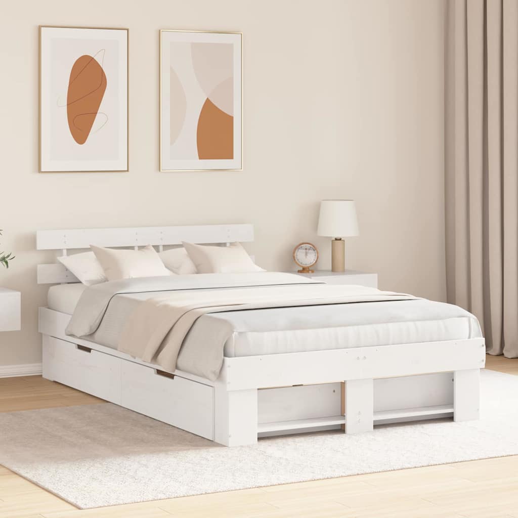 Cadre de lit avec tête de lit Blanc 135 x 190 cm Pin massif - XIOS
