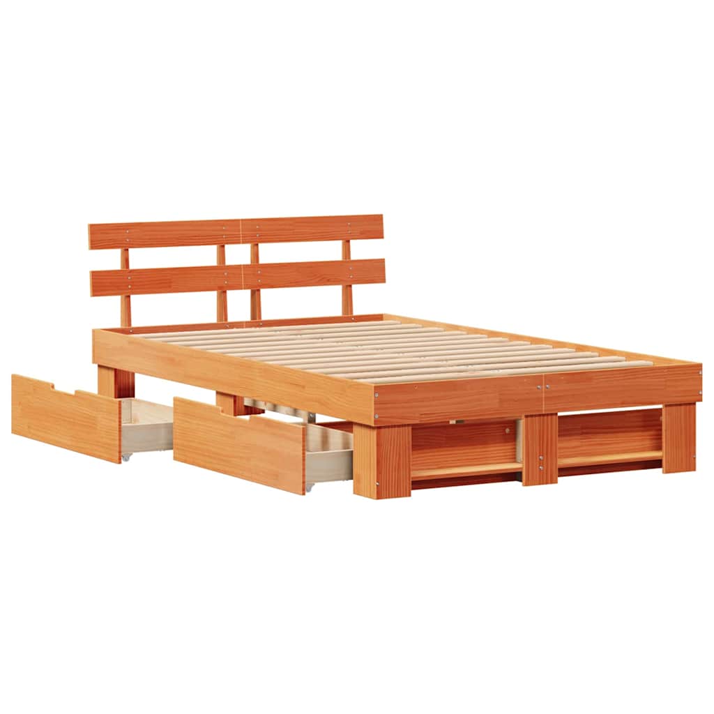 Cadre de lit avec tête de lit Brun cire 135 x 190 cm Pin massif - XIOS