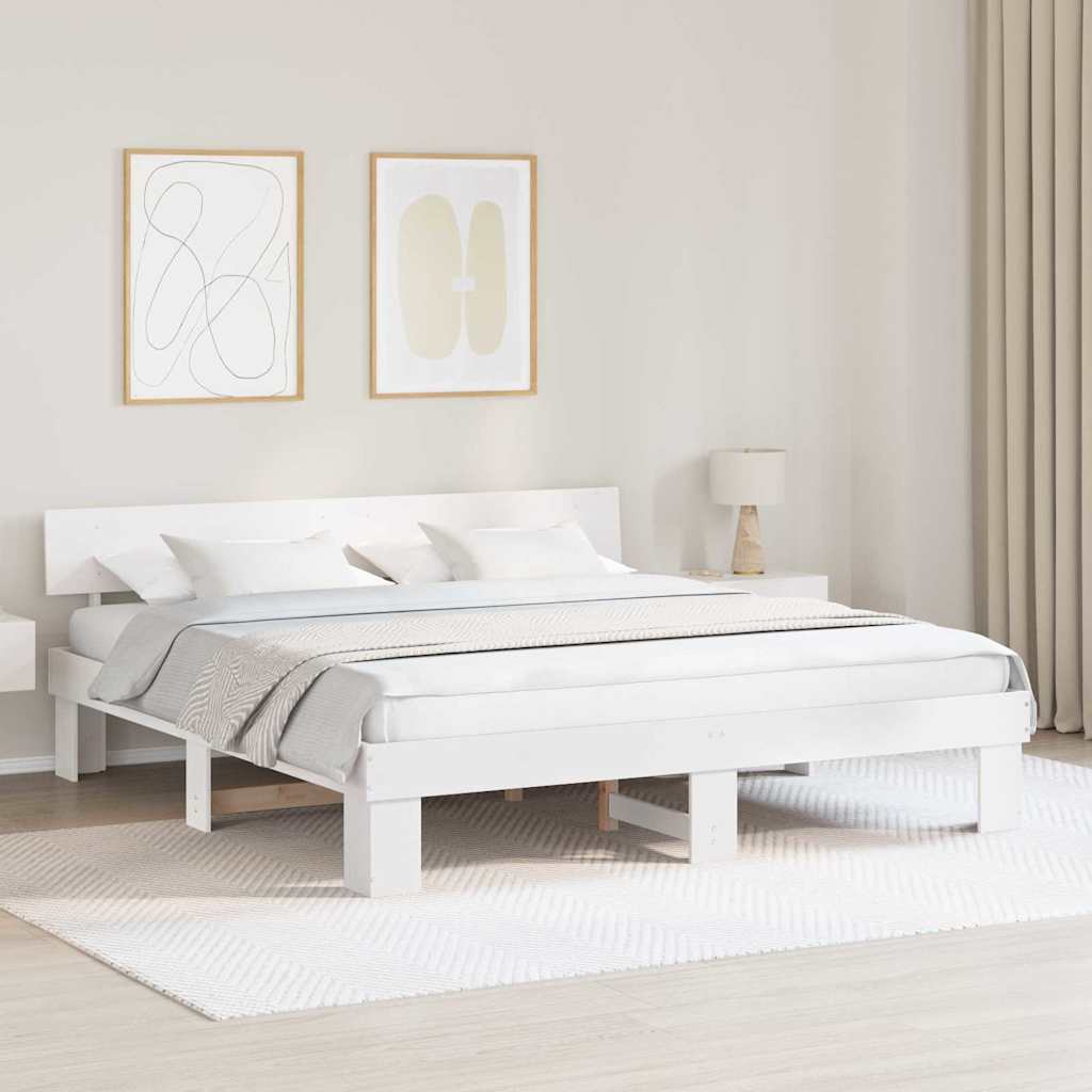 Cadre de lit Blanc 200 x 200 cm Bois massif en pin - XIOS