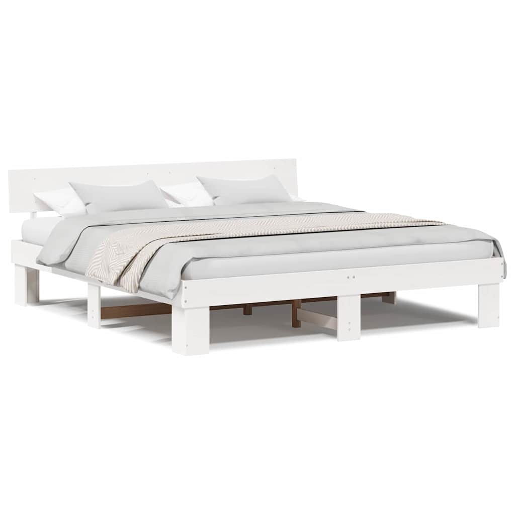 Cadre de lit Blanc 200 x 200 cm Bois massif en pin - XIOS
