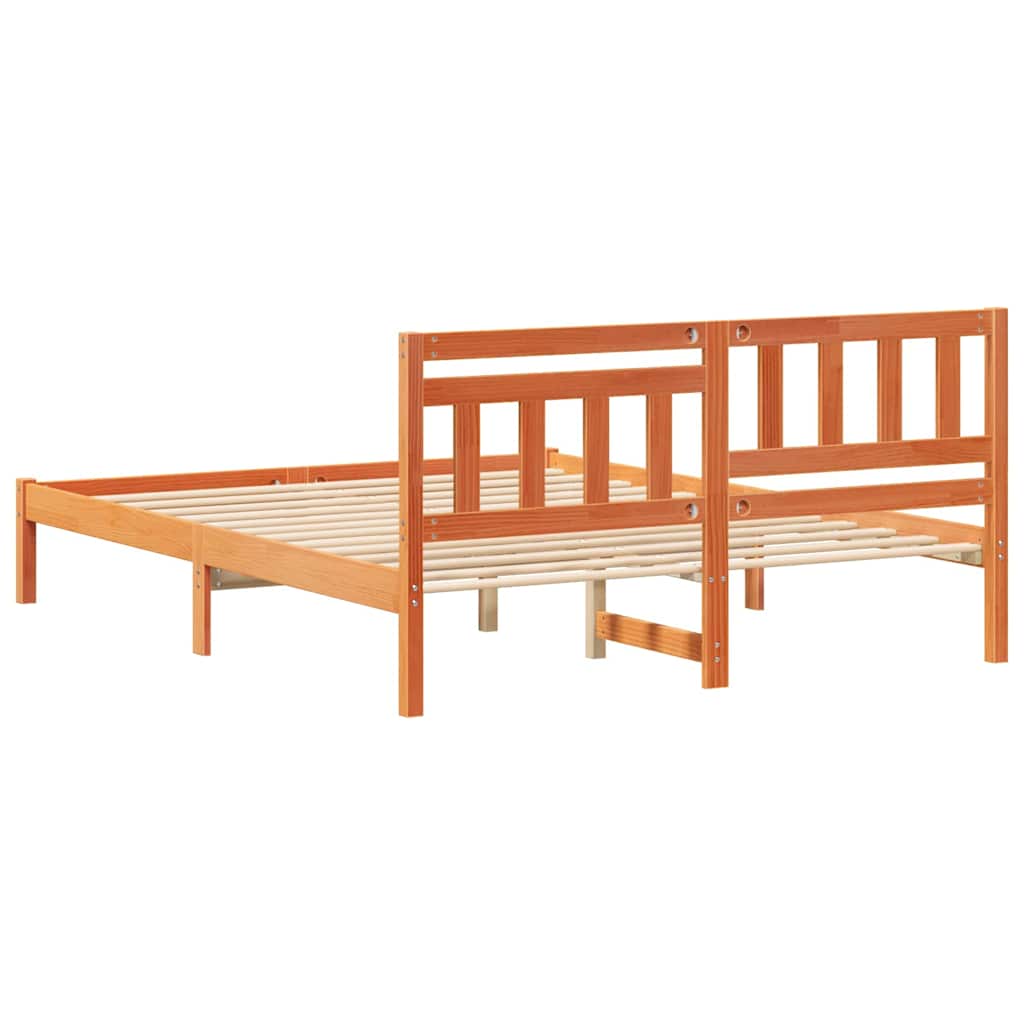 Cadre de lit avec tête de lit Brun cire 140 x 200 cm Pin massif - XIOS