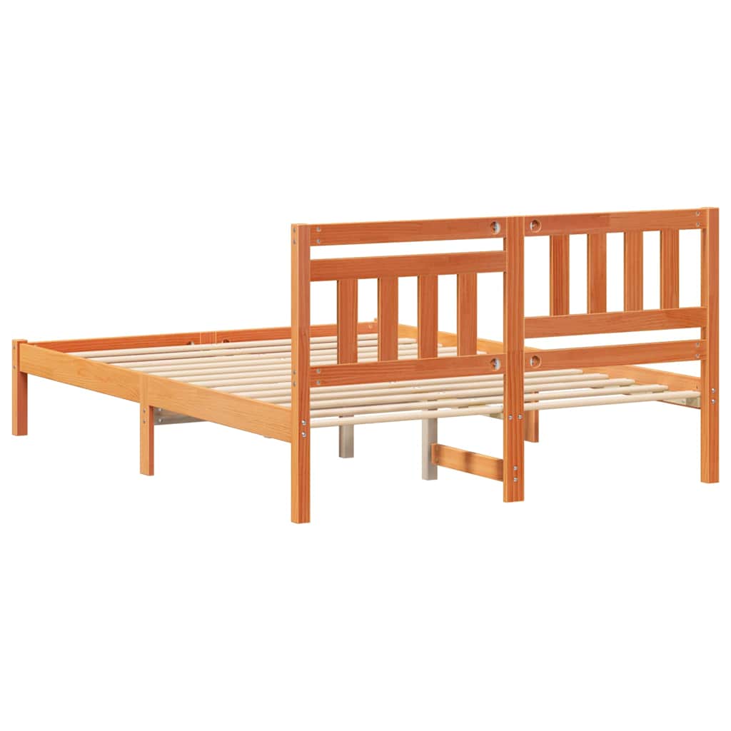 Cadre de lit Marron cire 135 x 190 cm Bois massif en pin - XIOS