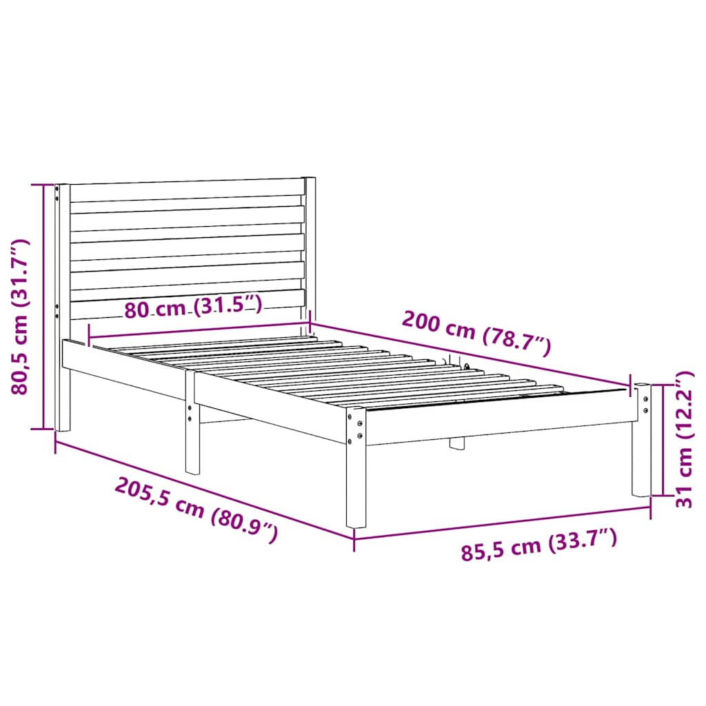 Cadre de lit avec tête de lit Blanc 80 x 200 cm Pin massif - XIOS