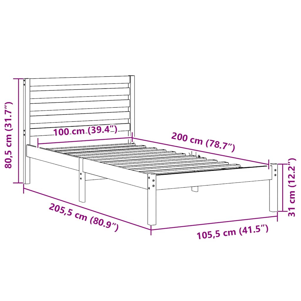Cadre de lit avec tête de lit Blanc 75 x 190 cm Pin massif - XIOS
