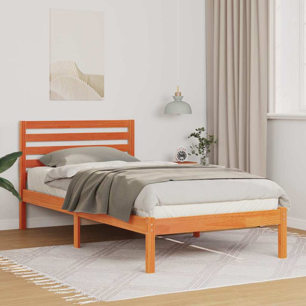 Cadre de lit avec tête de lit Brun cire 75 x 190 cm Pin massif - XIOS