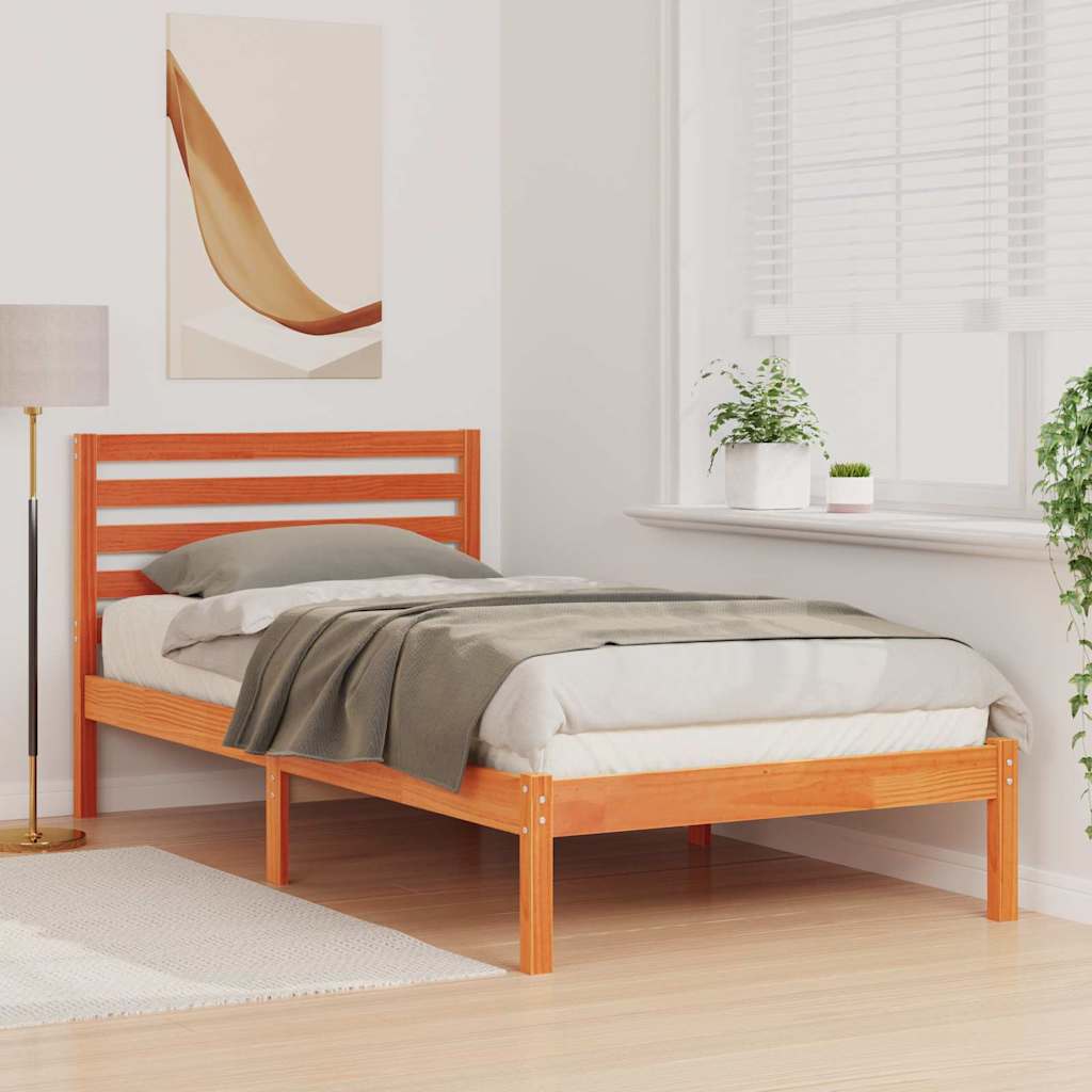 Cadre de lit avec tête de lit Brun cire 75 x 190 cm Pin massif - XIOS
