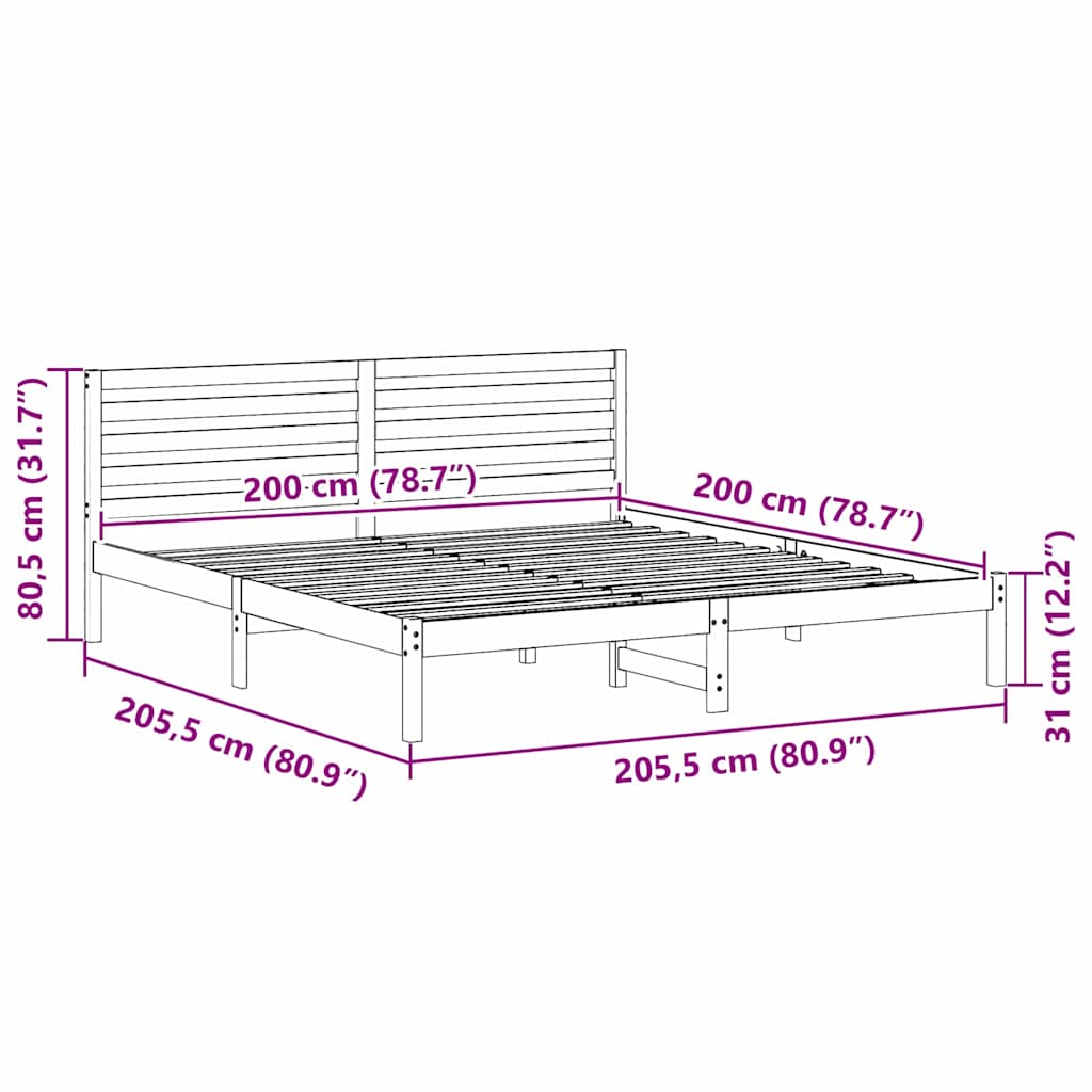 Cadre de lit Marron cire 200 x 200 cm Bois massif en pin - XIOS