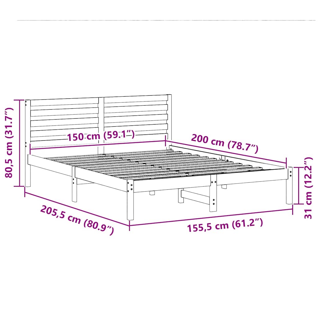 Cadre de lit Blanc 150 x 200 cm Bois massif en pin - XIOS