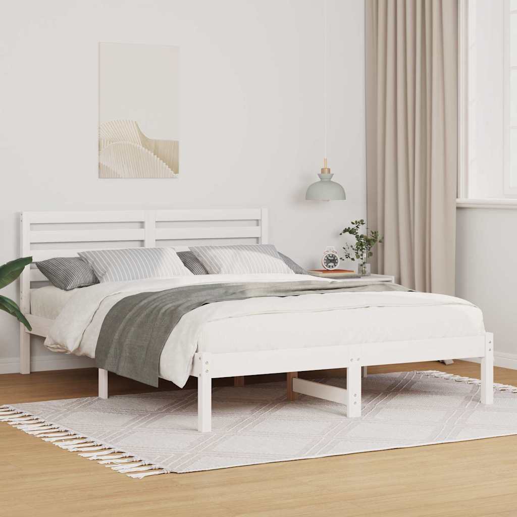 Cadre de lit Blanc 135 x 190 cm Bois massif en pin - XIOS