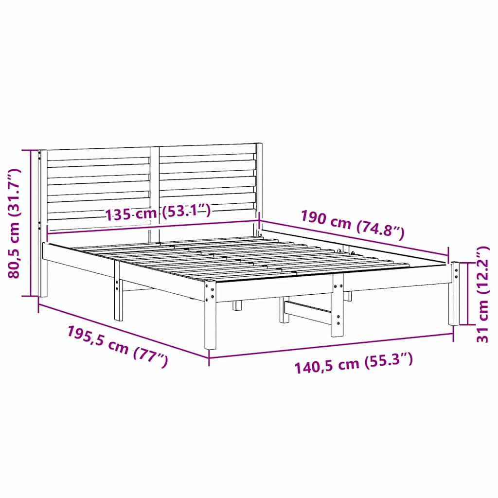 Cadre de lit Marron cire 135 x 190 cm Bois massif en pin - XIOS
