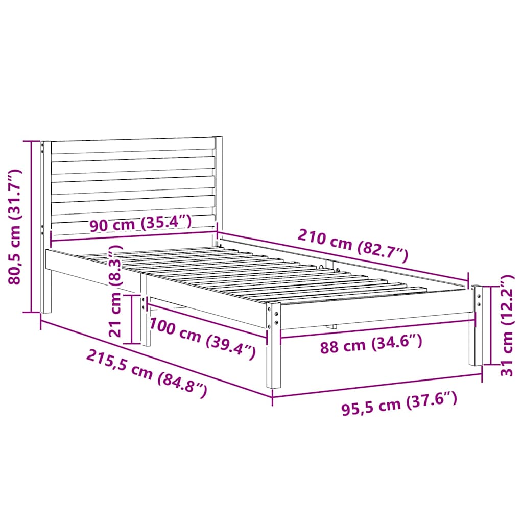 Cadre de lit Blanc 90 x 210 cm Bois massif en pin - XIOS