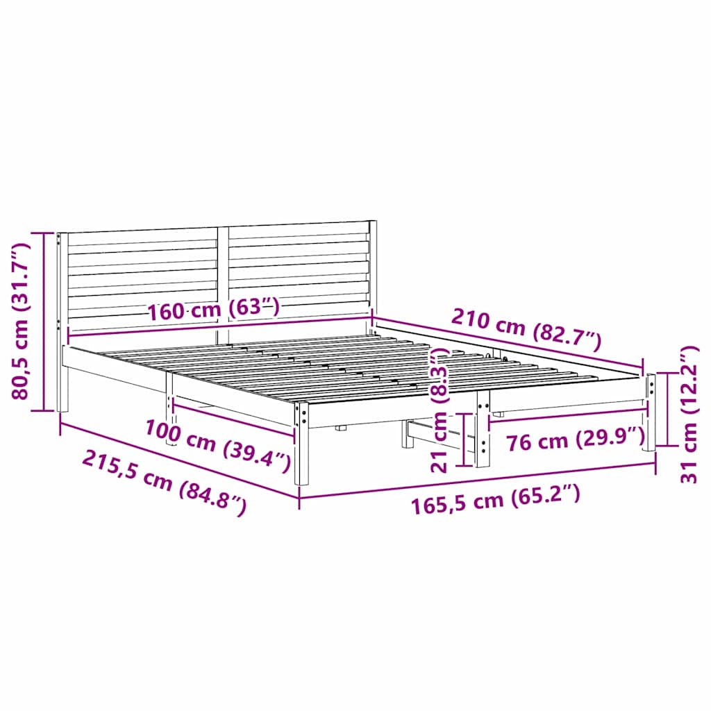 Cadre de lit Marron cire 160 x 210 cm Bois massif en pin - XIOS