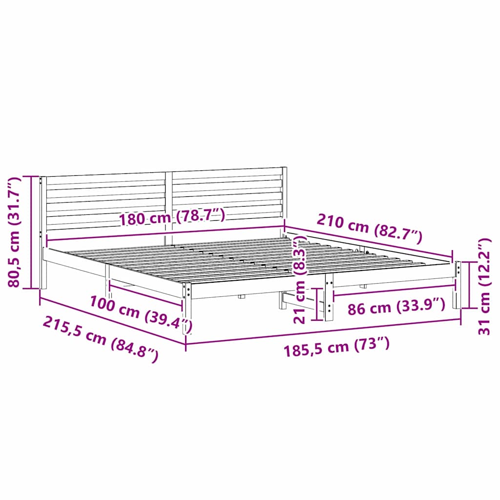Cadre de lit Blanc 180 x 210 cm Bois massif en pin - XIOS