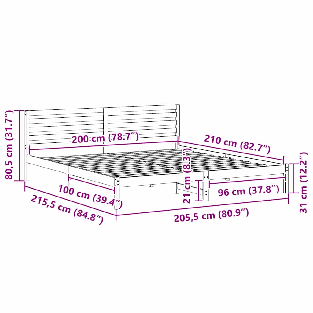 Cadre de lit Blanc 200 x 210 cm Bois massif en pin - XIOS