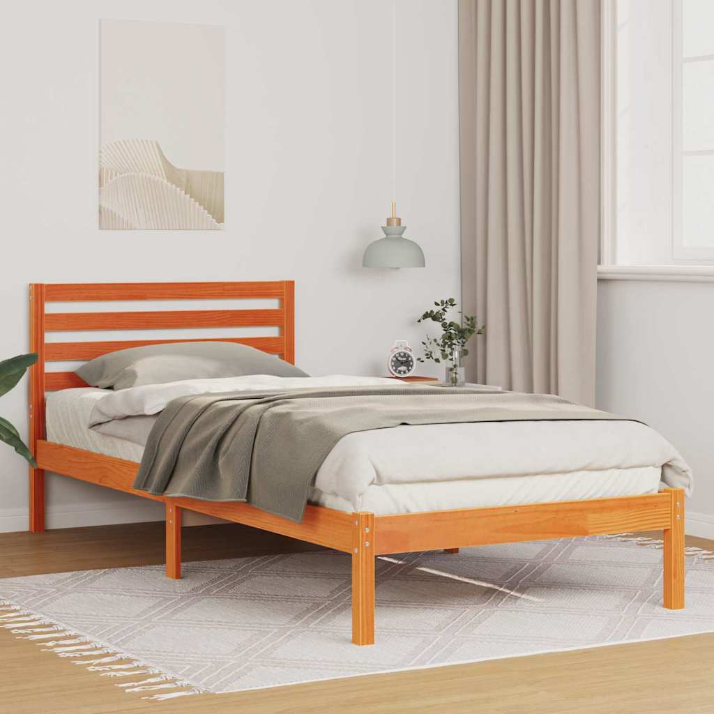 Cadre de lit avec tête de lit Brun cire 100 x 220 cm Pin massif - XIOS
