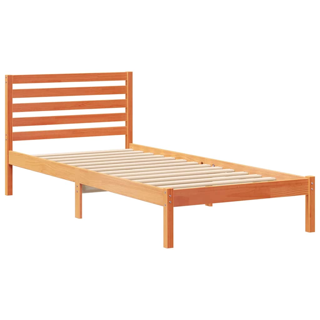 Cadre de lit avec tête de lit Brun cire 100 x 220 cm Pin massif - XIOS