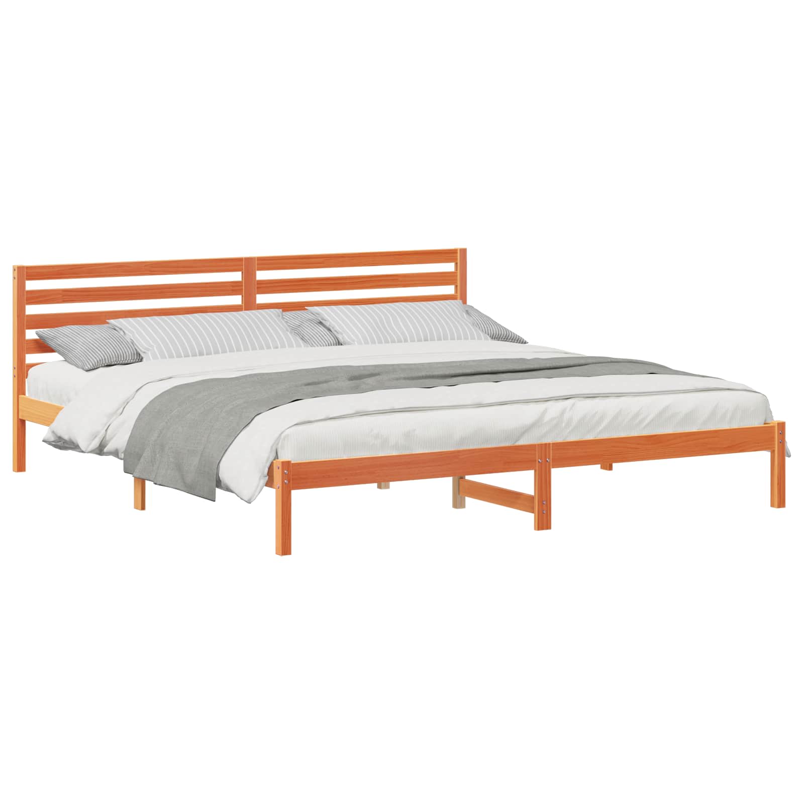 Cadre de lit avec tête de lit Brun cire 200 x 220 cm Pin massif