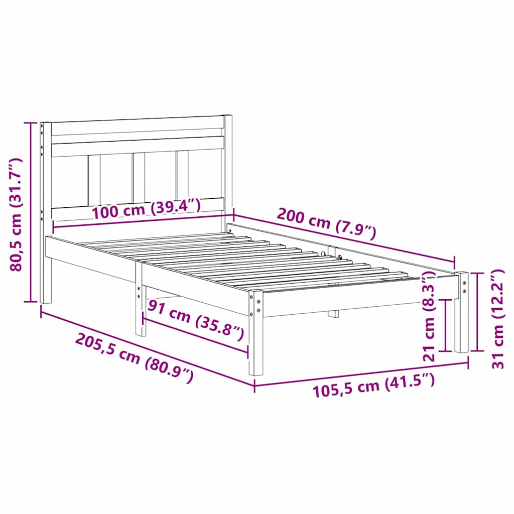 Cadre de lit Blanc 100 x 200 cm Pin massif - XIOS