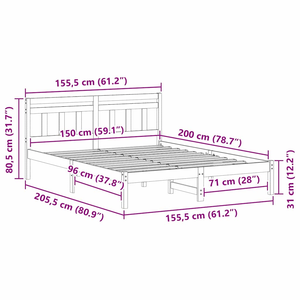 Cadre de lit avec tête de lit Blanc Bois de pin - XIOS