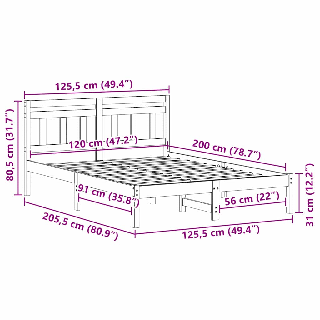 Cadre de lit avec tête de lit Marron Bois massif en pin - XIOS