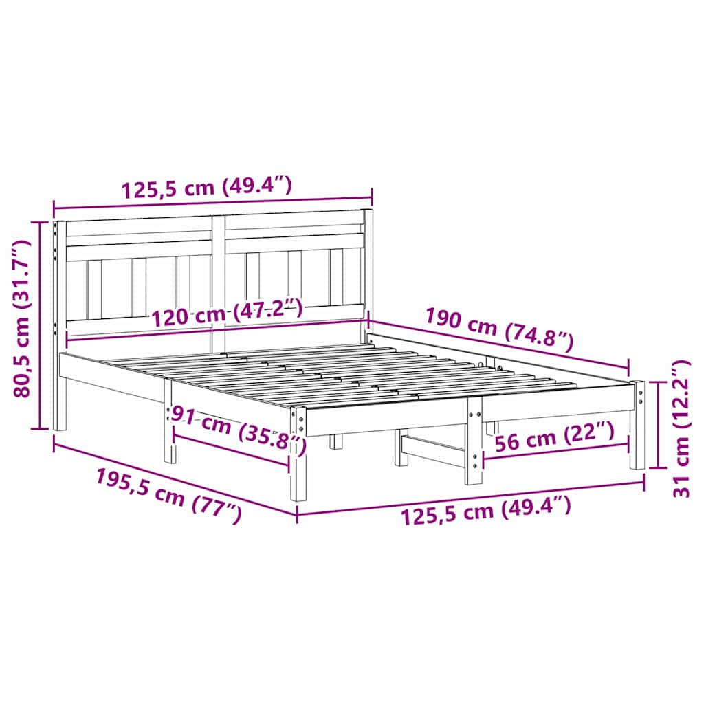 Cadre de lit avec tête de lit Marron Bois de pin - XIOS