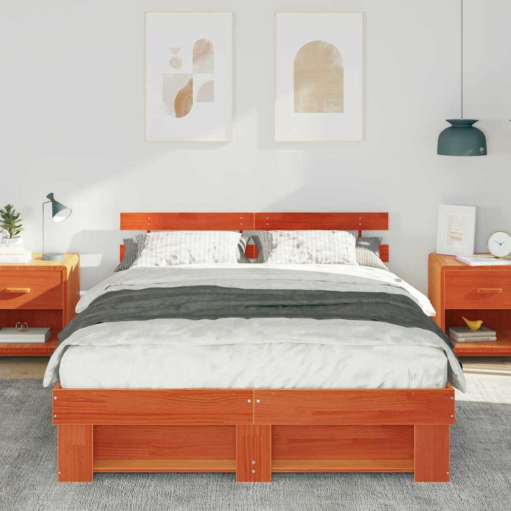Cadre de lit Marron cire 140 x 200 cm Bois massif en pin - XIOS