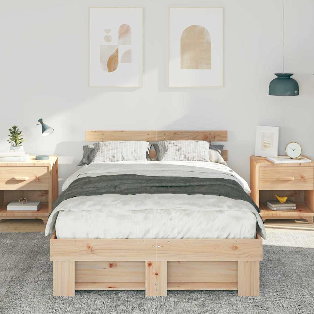 Cadre de lit Marron 135 x 190 cm Bois massif en pin - XIOS