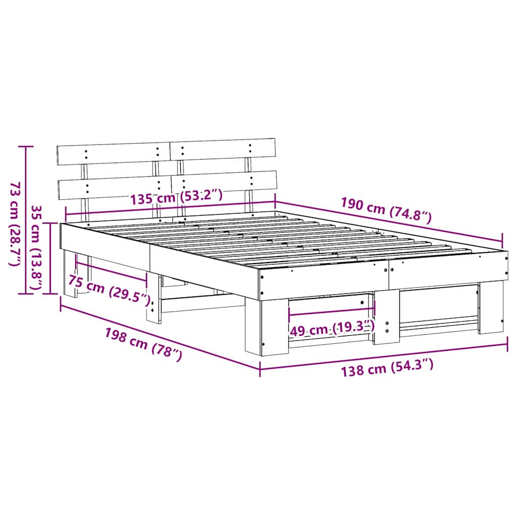 Cadre de lit Marron 135 x 190 cm Bois massif en pin - XIOS