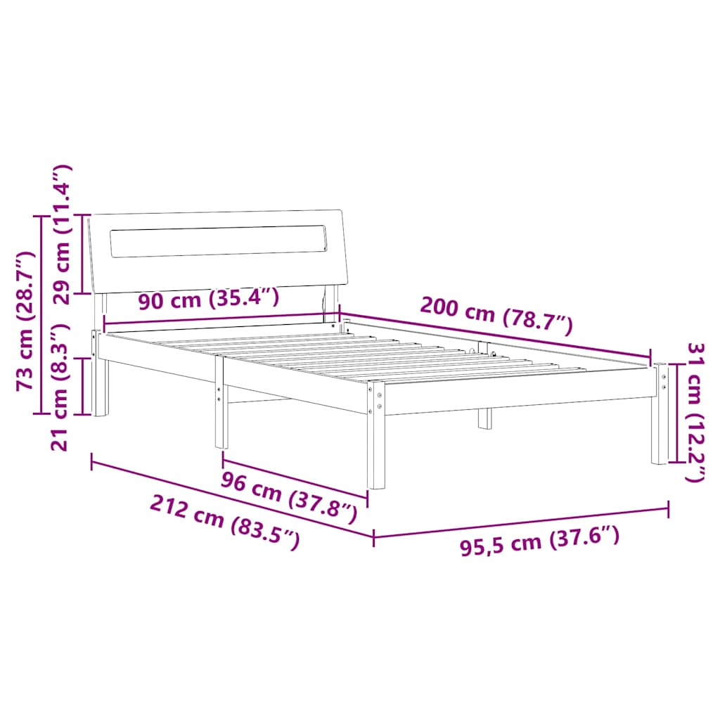 Cadre de lit Marron cire 90 x 200 cm Bois massif en pin - XIOS