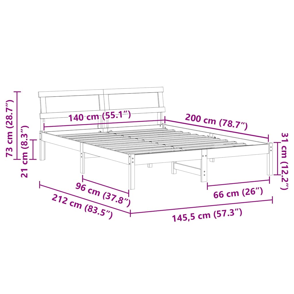 Cadre de lit avec tête de lit Marron 140 x 200 cm Pin massif - XIOS