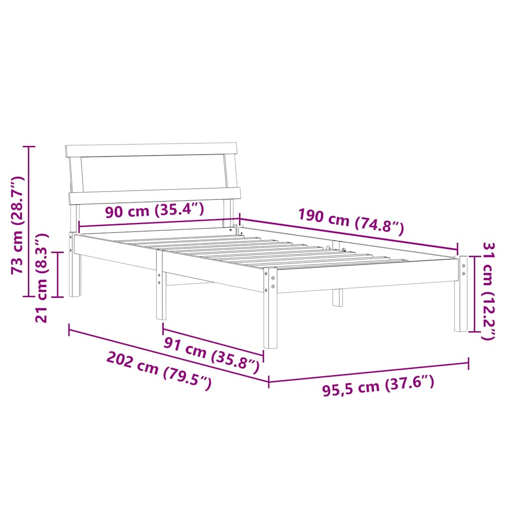 Cadre de lit Marron 90 x 190 cm Bois massif en pin - XIOS