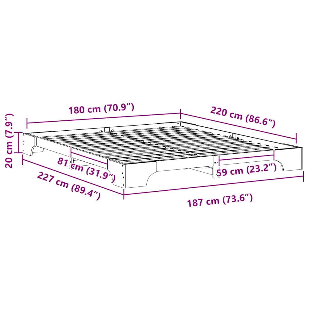 Cadre de lit surélevé Marron 180 x 220 cm Bois massif en pin - XIOS