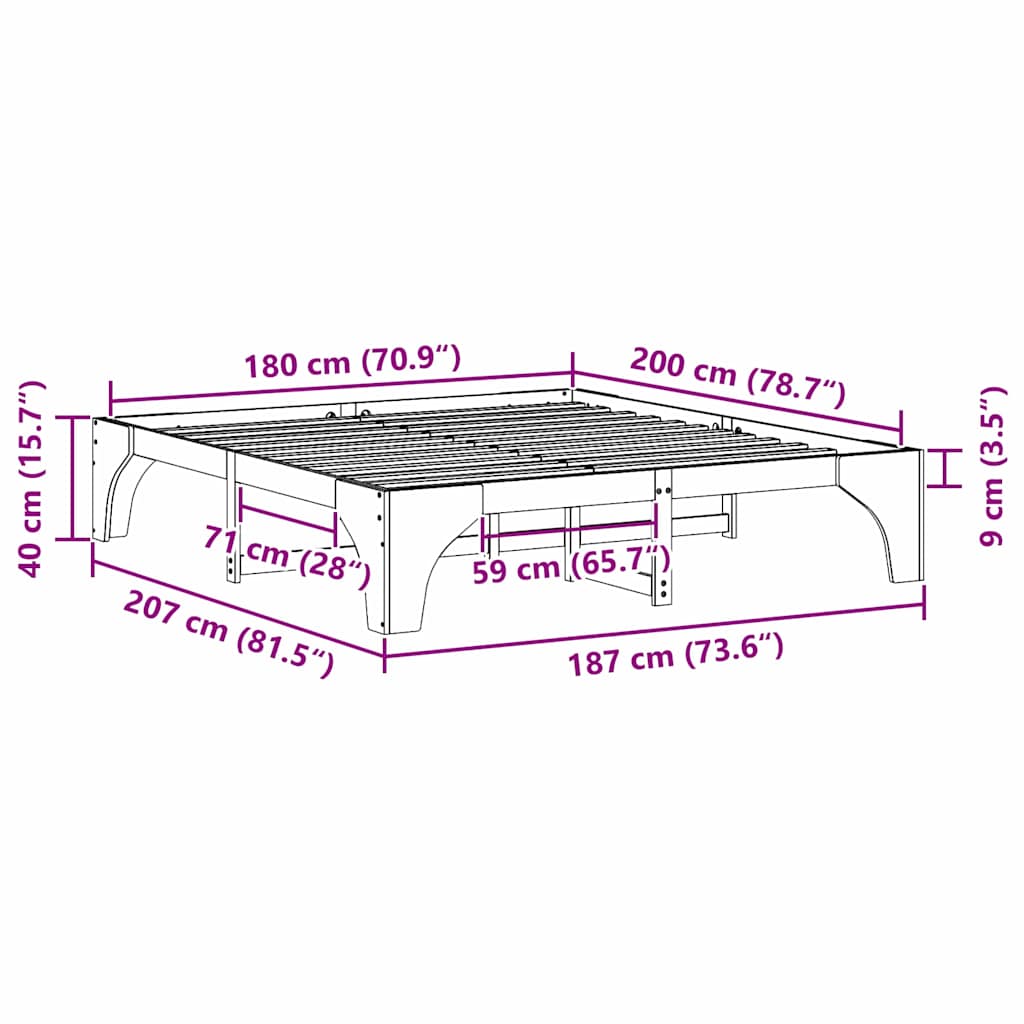 Cadre de lit surélevé Marron 180 x 200 cm Bois massif en pin - XIOS