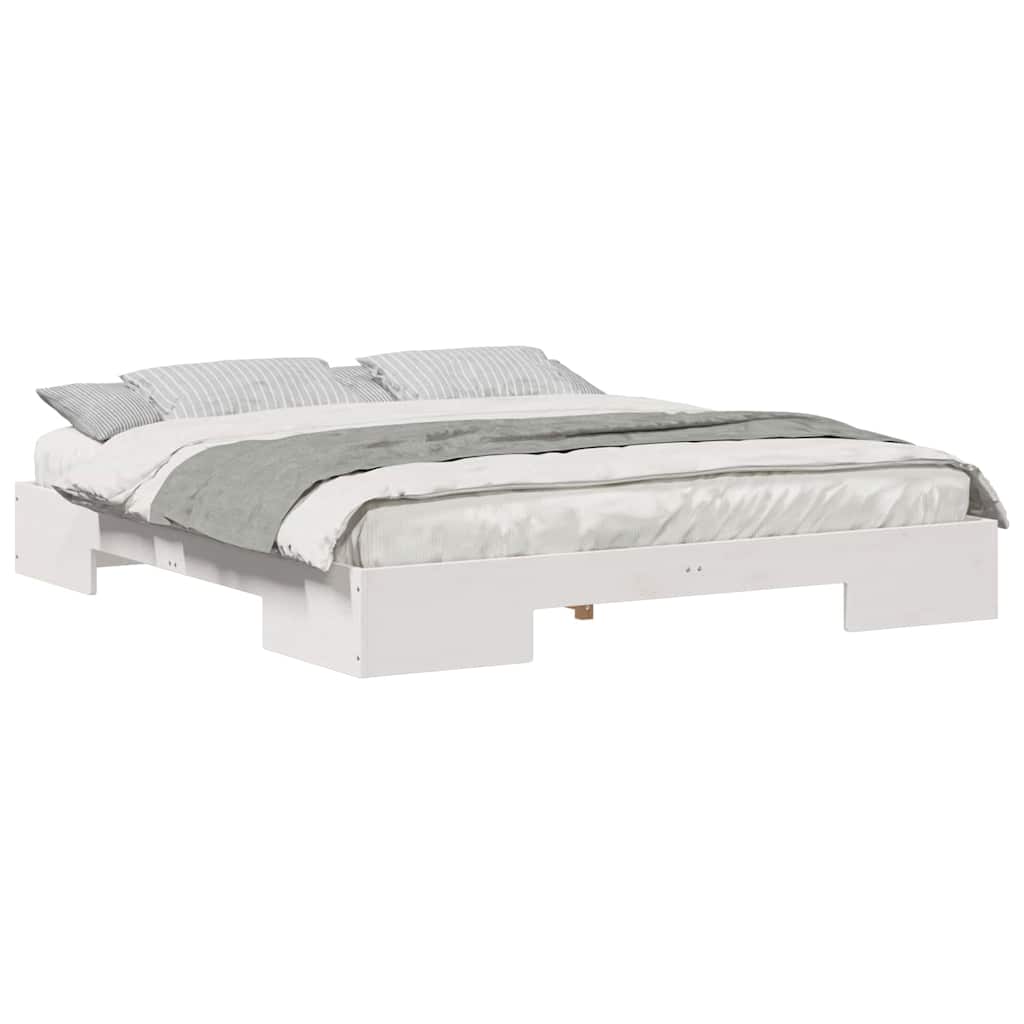 Cadre de lit surélevé Blanc 200 x 200 cm Bois massif en pin - XIOS