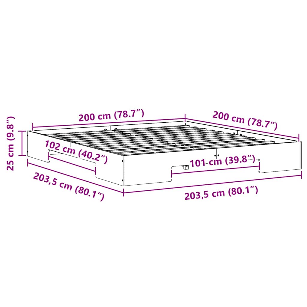 Cadre de lit surélevé Blanc 200 x 200 cm Bois massif en pin - XIOS